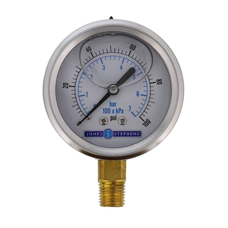 Jones Stephens 2-1/2in. 100 psi Liquid Filled Pressure Gauge J40555